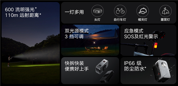 小米米家户外多功能灯开售：129元瓦利棋牌600流明、110
